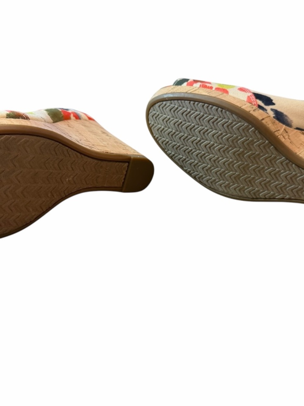 Bohemian Cottagecore Floral TOMS Cork Wedge Peep Toe Heels Size 9 - Picture 8 of 9